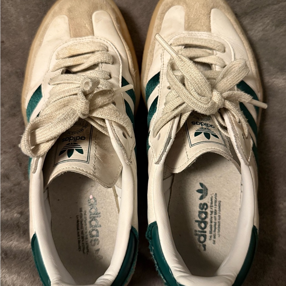 adidas Samba Platform Sneakers White with Dark Green and Gum Sole - Picture 5 of 12